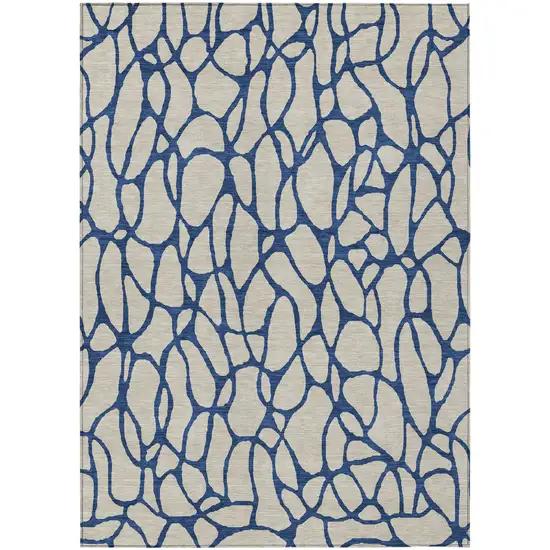 Beige And Blue Geometric Washable Indoor Outdoor Area Rug Photo 2