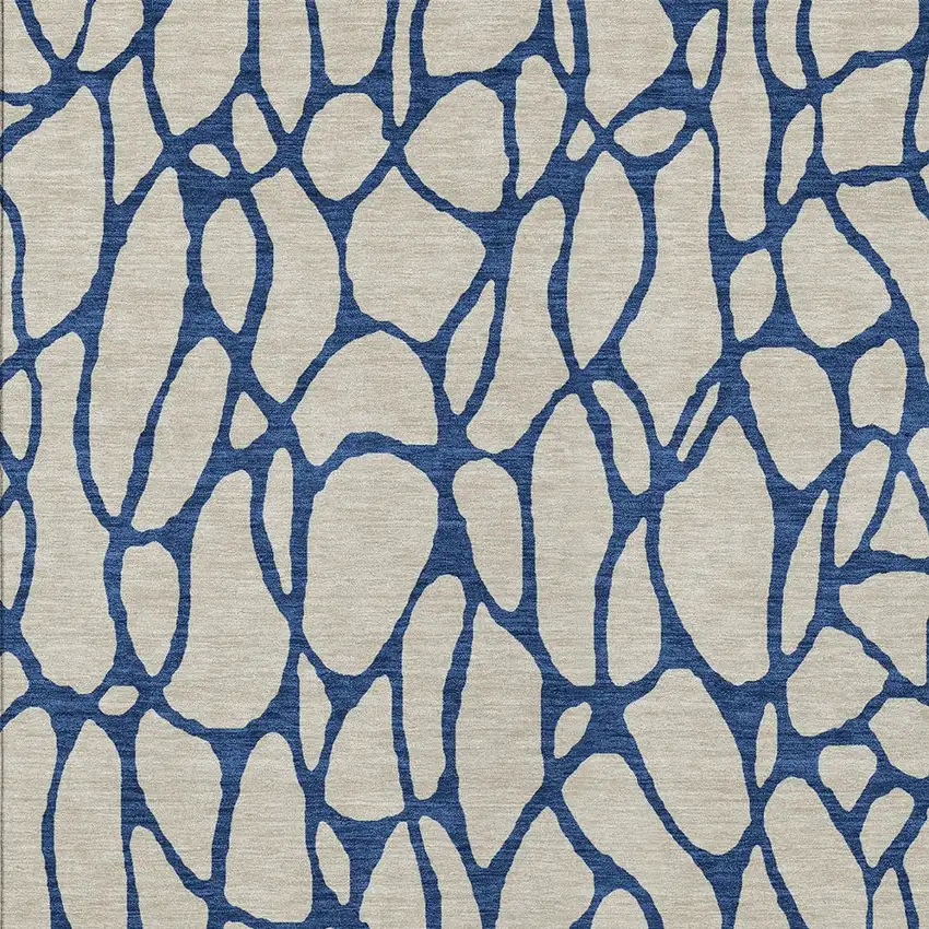 Beige And Blue Geometric Washable Indoor Outdoor Area Rug Photo 6