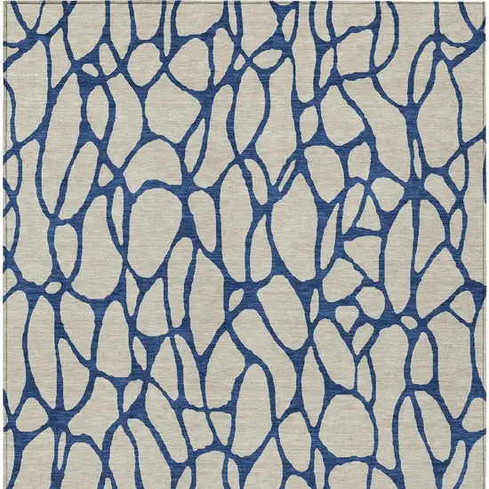Beige And Blue Geometric Washable Indoor Outdoor Area Rug Photo 7