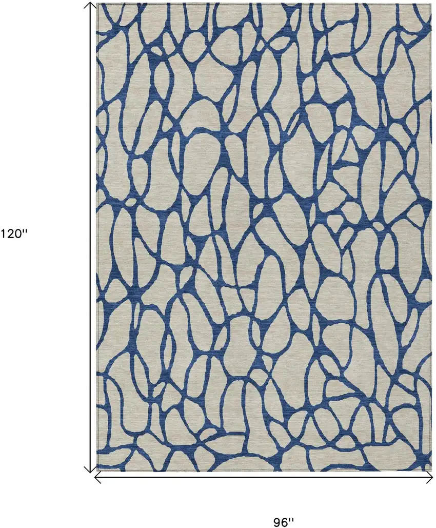 Beige And Blue Geometric Washable Indoor Outdoor Area Rug Photo 3