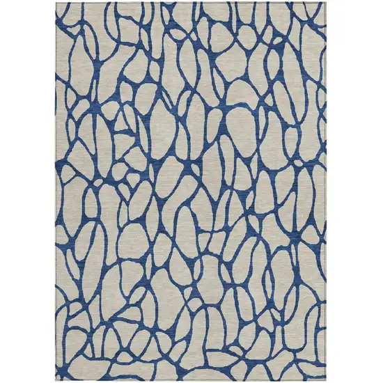 Beige And Blue Geometric Washable Indoor Outdoor Area Rug Photo 5