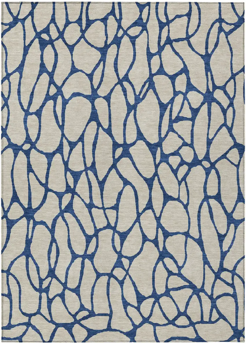 Beige And Blue Geometric Washable Indoor Outdoor Area Rug Photo 2
