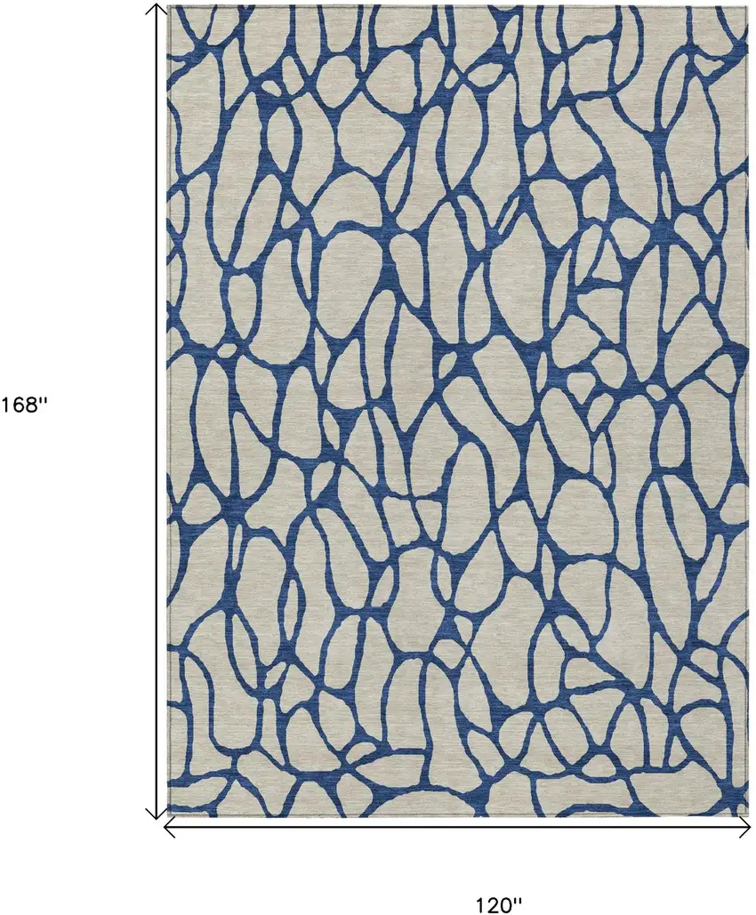 Beige And Blue Geometric Washable Indoor Outdoor Area Rug Photo 3