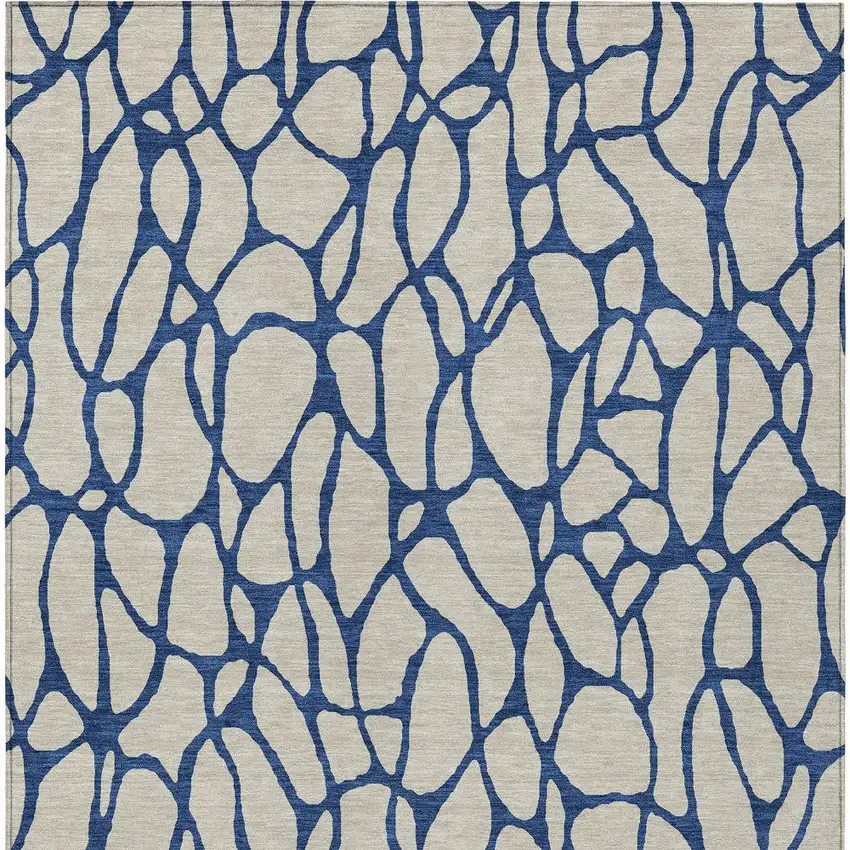 Beige And Blue Geometric Washable Indoor Outdoor Area Rug Photo 7