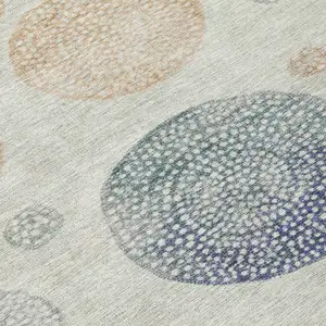 Photo of Beige And Blue Geometric Washable Indoor Outdoor Area Rug