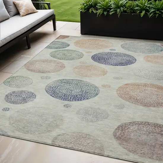 Beige And Blue Geometric Washable Indoor Outdoor Area Rug Photo 2