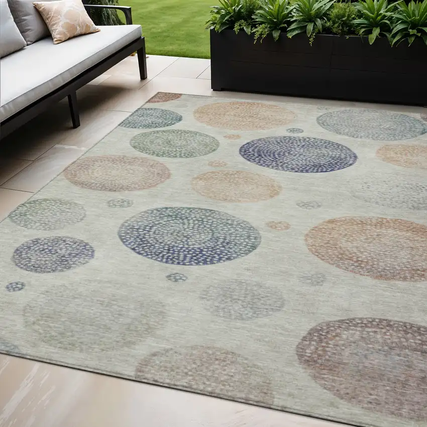 Beige And Blue Geometric Washable Indoor Outdoor Area Rug Photo 2