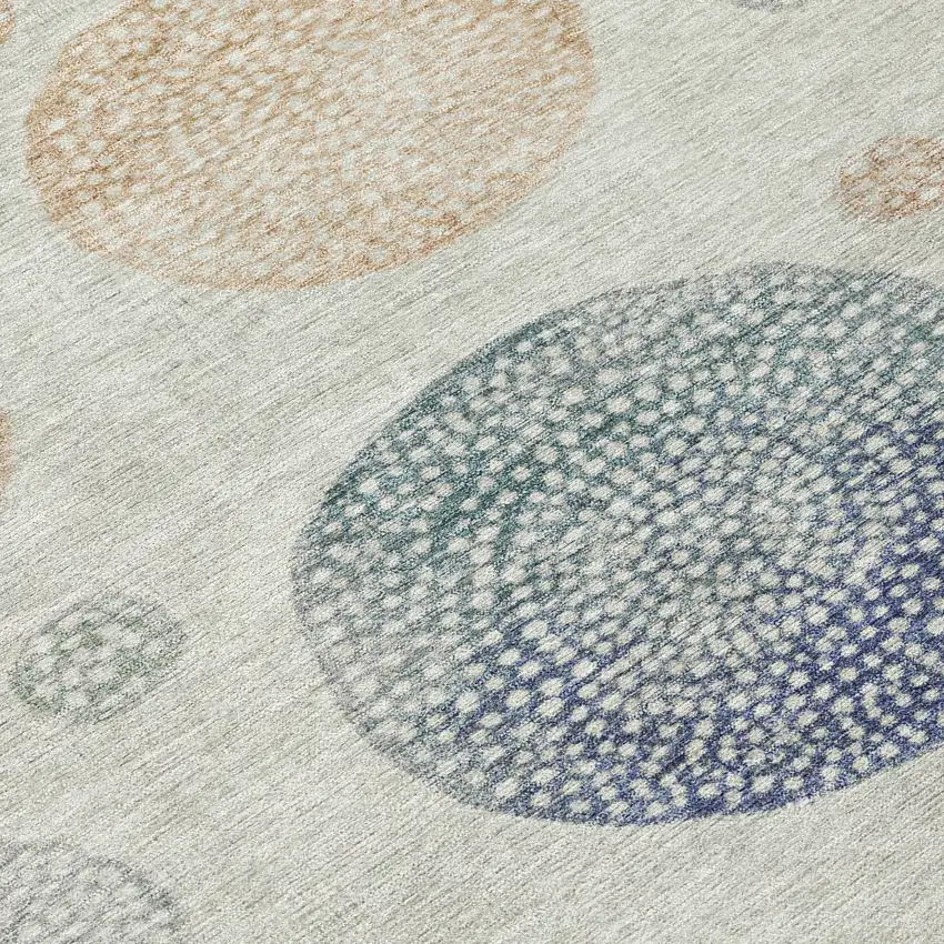 Beige And Blue Geometric Washable Indoor Outdoor Area Rug Photo 3