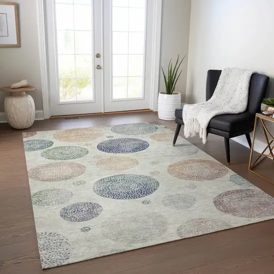 Beige And Blue Geometric Washable Indoor Outdoor Area Rug Photo 6