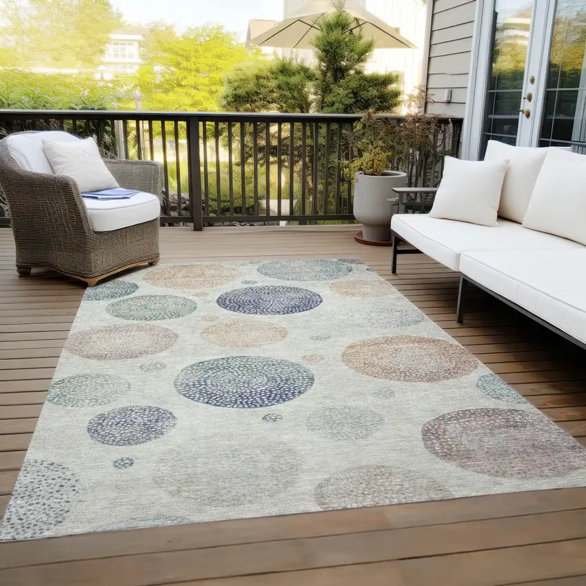 Beige And Blue Geometric Washable Indoor Outdoor Area Rug Photo 8