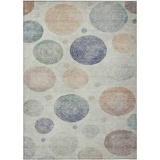 Beige And Blue Geometric Washable Indoor Outdoor Area Rug Photo 9