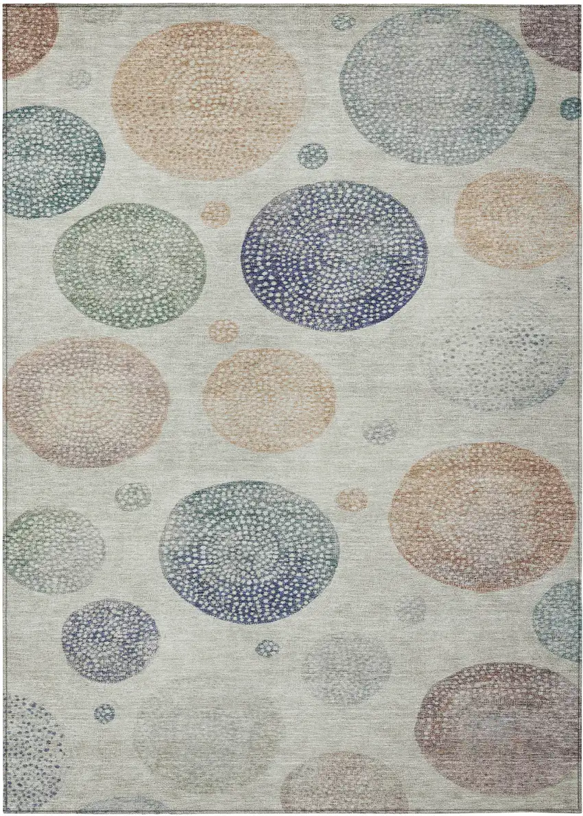 Beige And Blue Geometric Washable Indoor Outdoor Area Rug Photo 9