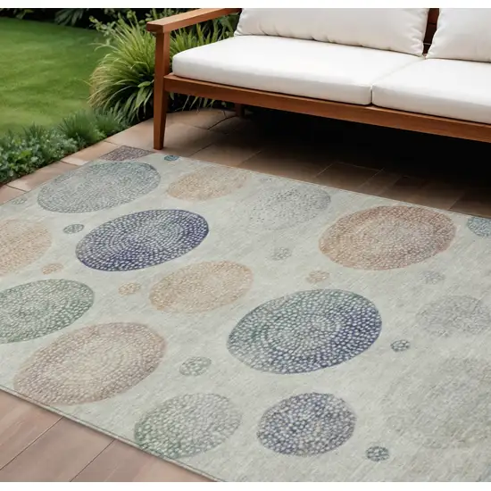 Beige And Blue Geometric Washable Indoor Outdoor Area Rug Photo 2