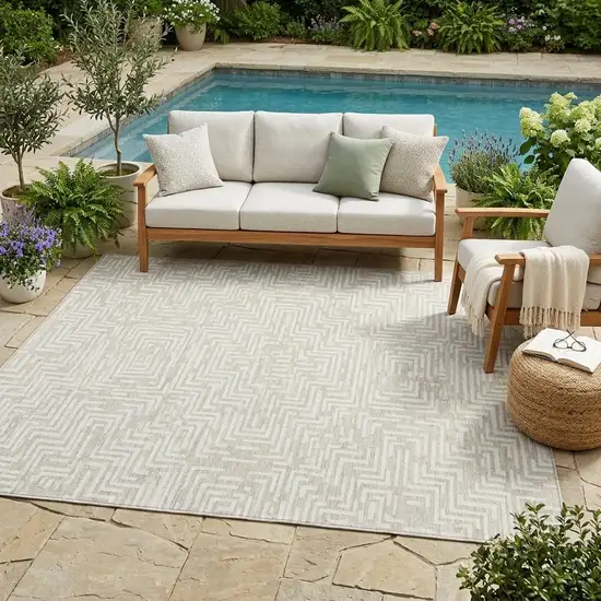 Beige And Blue Geometric Washable Indoor Outdoor Area Rug Photo 1