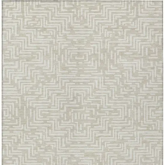 Beige And Blue Geometric Washable Indoor Outdoor Area Rug Photo 4