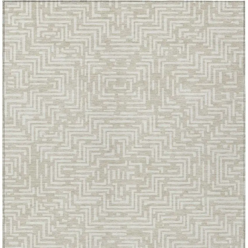 Beige And Blue Geometric Washable Indoor Outdoor Area Rug Photo 4