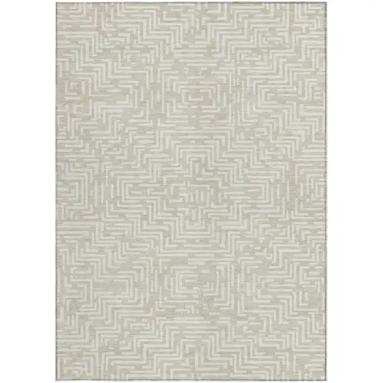 Beige And Blue Geometric Washable Indoor Outdoor Area Rug Photo 3