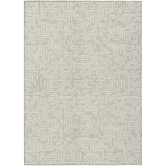 Beige And Blue Geometric Washable Indoor Outdoor Area Rug Photo 2