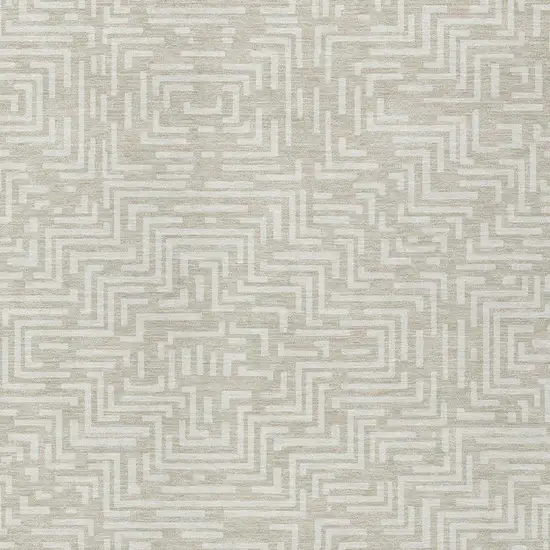 Beige And Blue Geometric Washable Indoor Outdoor Area Rug Photo 5