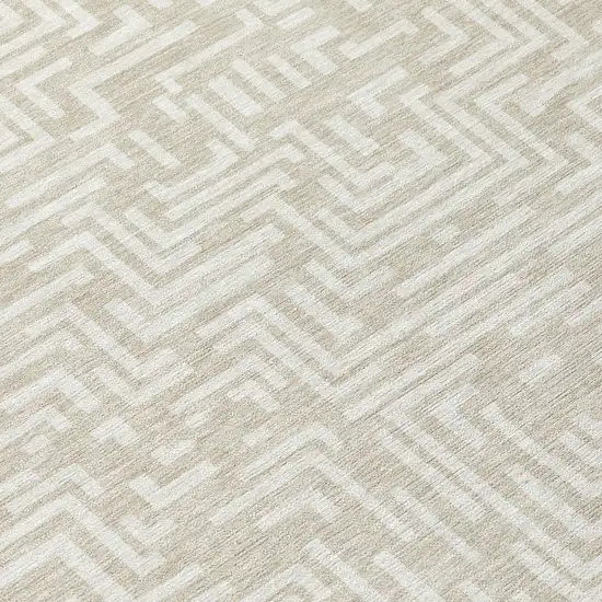Beige And Blue Geometric Washable Indoor Outdoor Area Rug Photo 7