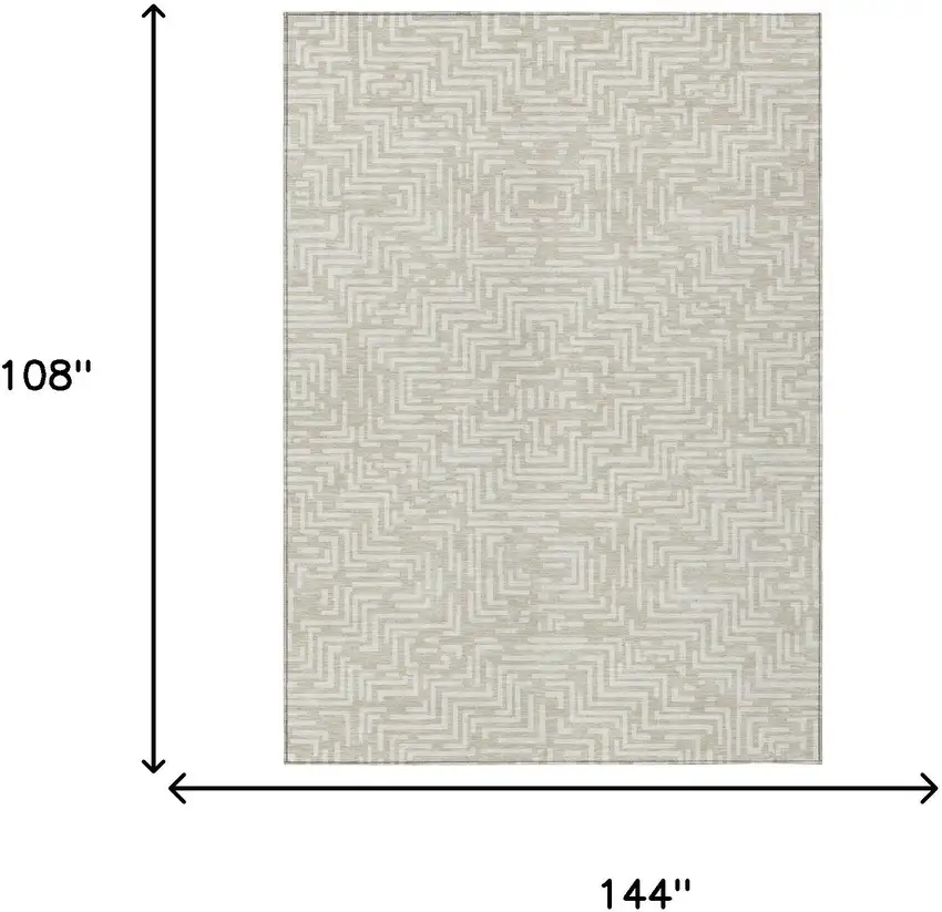 Beige And Blue Geometric Washable Indoor Outdoor Area Rug Photo 8