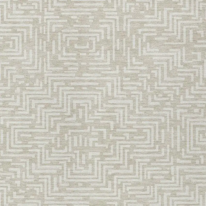 Beige And Blue Geometric Washable Indoor Outdoor Area Rug Photo 3