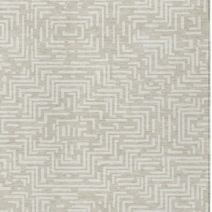 Beige And Blue Geometric Washable Indoor Outdoor Area Rug Photo 5