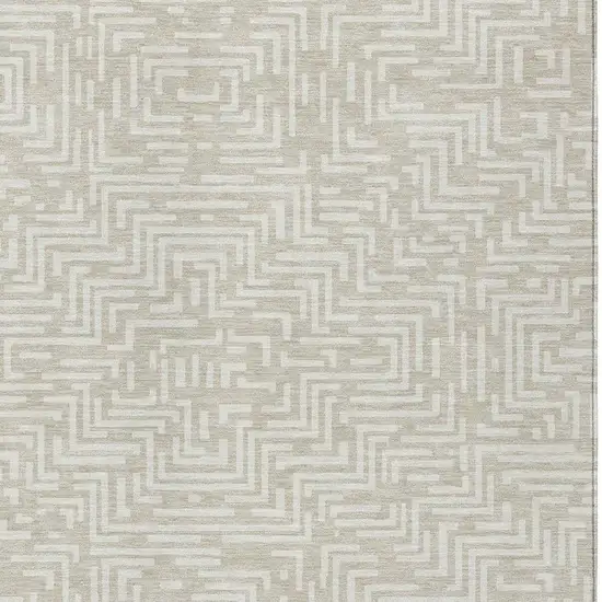Beige And Blue Geometric Washable Indoor Outdoor Area Rug Photo 5