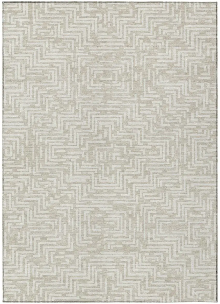 Beige And Blue Geometric Washable Indoor Outdoor Area Rug Photo 2