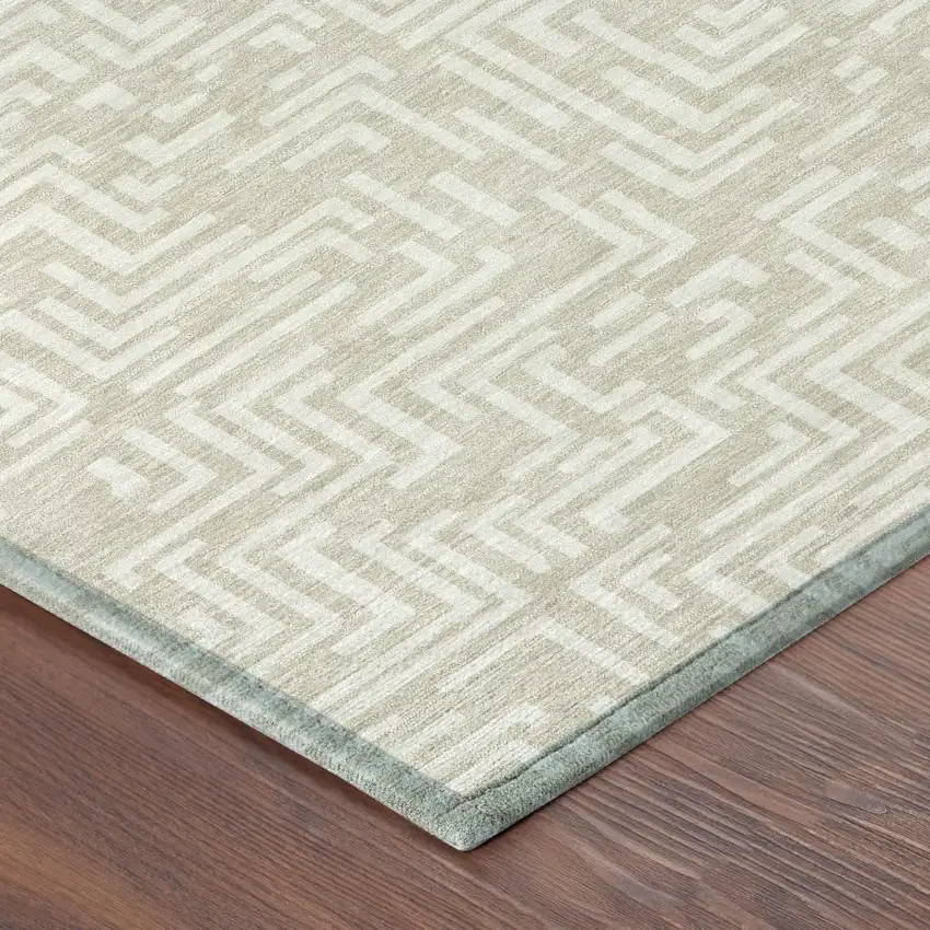 Beige And Blue Geometric Washable Indoor Outdoor Area Rug Photo 7