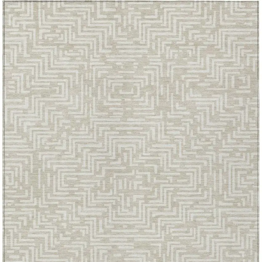 Beige And Blue Geometric Washable Indoor Outdoor Area Rug Photo 6