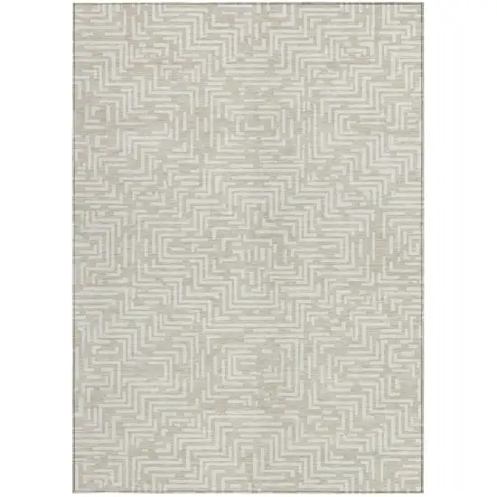 Beige And Blue Geometric Washable Indoor Outdoor Area Rug Photo 4