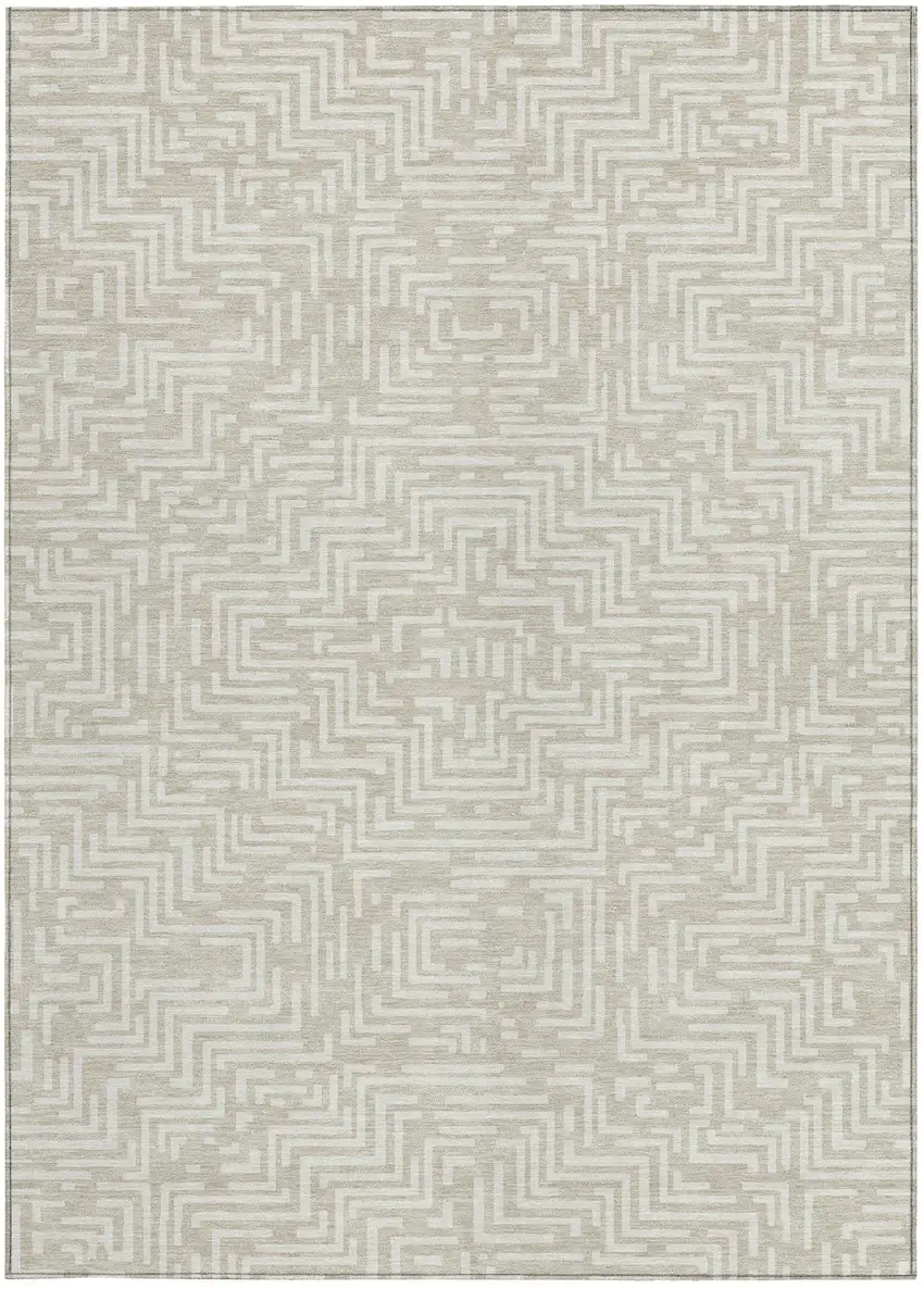 Beige And Blue Geometric Washable Indoor Outdoor Area Rug Photo 4