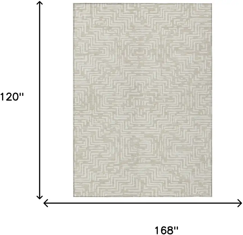 Beige And Blue Geometric Washable Indoor Outdoor Area Rug Photo 9
