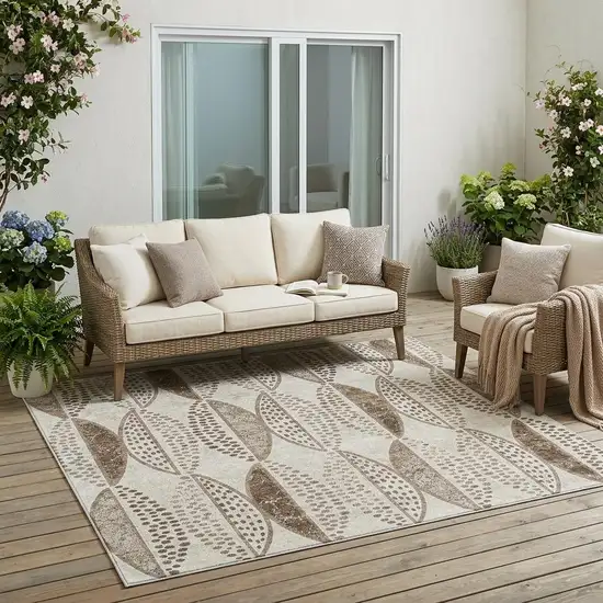Beige And Blue Geometric Washable Indoor Outdoor Area Rug Photo 1
