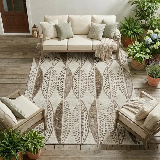 Beige And Blue Geometric Washable Indoor Outdoor Area Rug Photo 1
