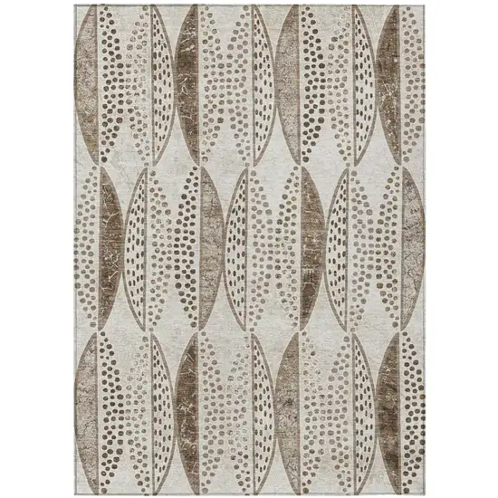 Beige And Blue Geometric Washable Indoor Outdoor Area Rug Photo 2