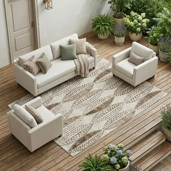 Beige And Blue Geometric Washable Indoor Outdoor Area Rug Photo 1