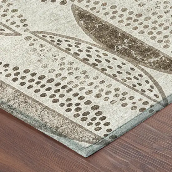 Beige And Blue Geometric Washable Indoor Outdoor Area Rug Photo 5