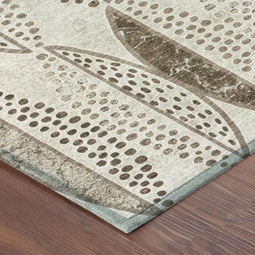 Beige And Blue Geometric Washable Indoor Outdoor Area Rug Photo 5