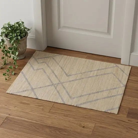 Beige And Blue Jute Abstract Hand Woven Area Rug Photo 1