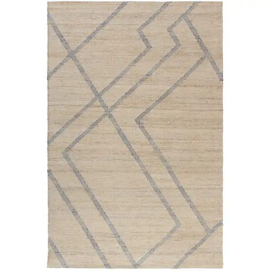 Beige And Blue Jute Abstract Hand Woven Area Rug Photo 2