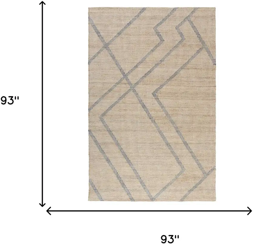 Beige And Blue Jute Abstract Hand Woven Area Rug Photo 7