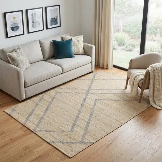 Beige And Blue Jute Abstract Hand Woven Area Rug Photo 1