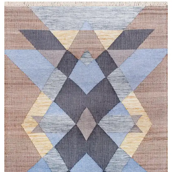 Beige And Blue Jute Geometric Hand Woven Square Rug Photo 4