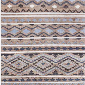 Photo of Beige And Blue Jute Striped Hand Woven Square Rug