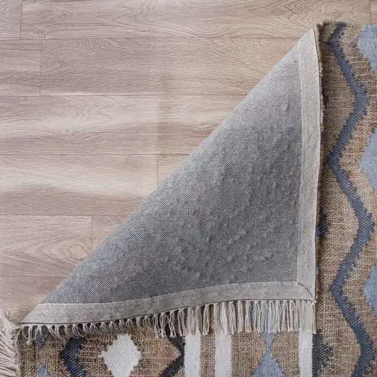 Beige And Blue Jute Striped Hand Woven Square Rug Photo 9