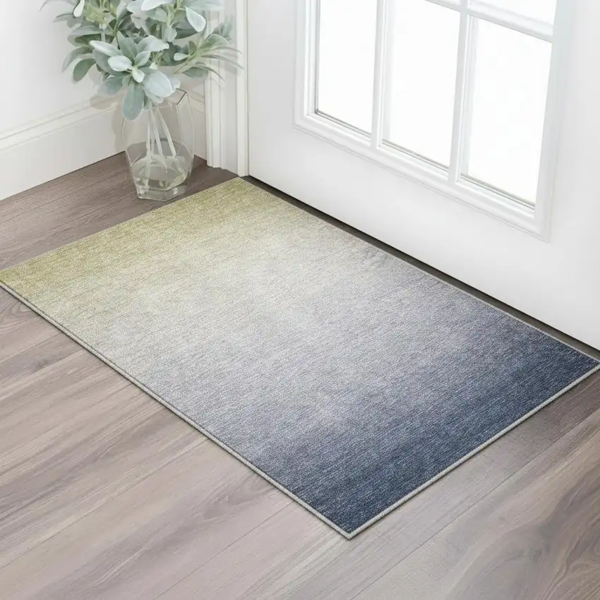 Beige And Blue Ombre Washable Area Rug With UV Protection Photo 2