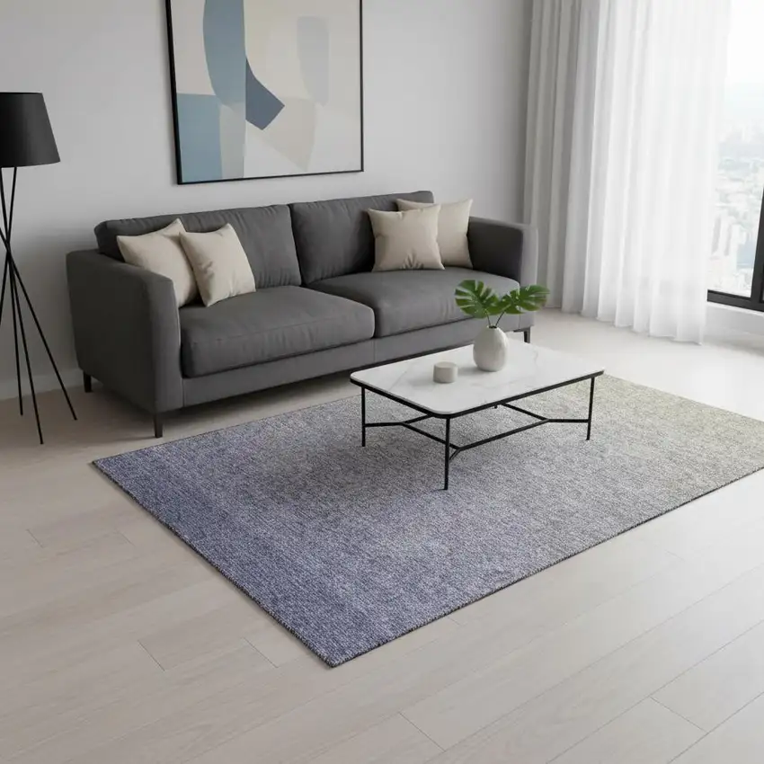 Beige And Blue Ombre Washable Area Rug With UV Protection Photo 2