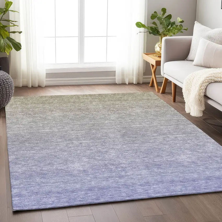 Beige And Blue Ombre Washable Area Rug With UV Protection Photo 6